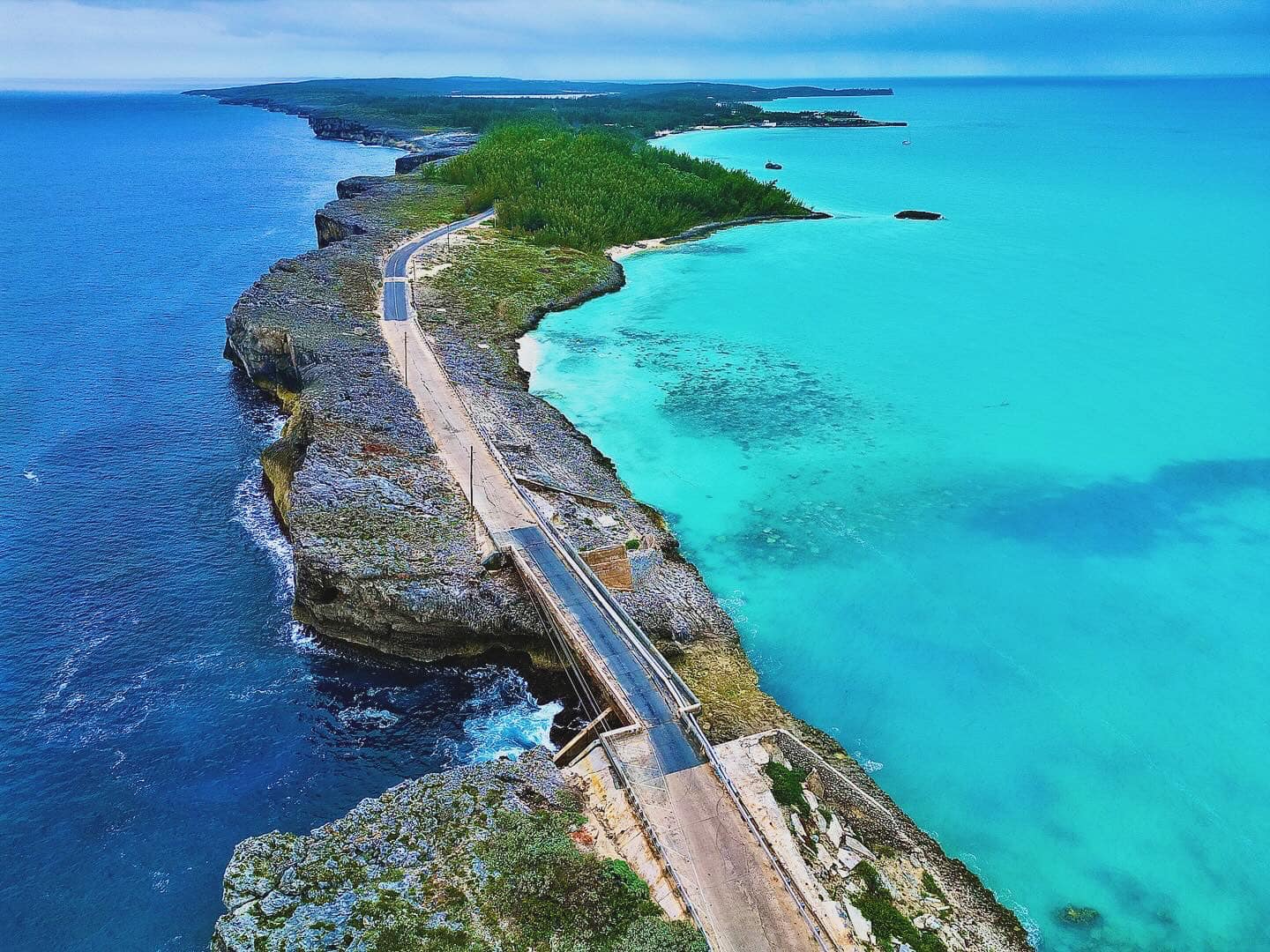 Aerial view of Glass Window Bridge, Eleuthera, Bahamas